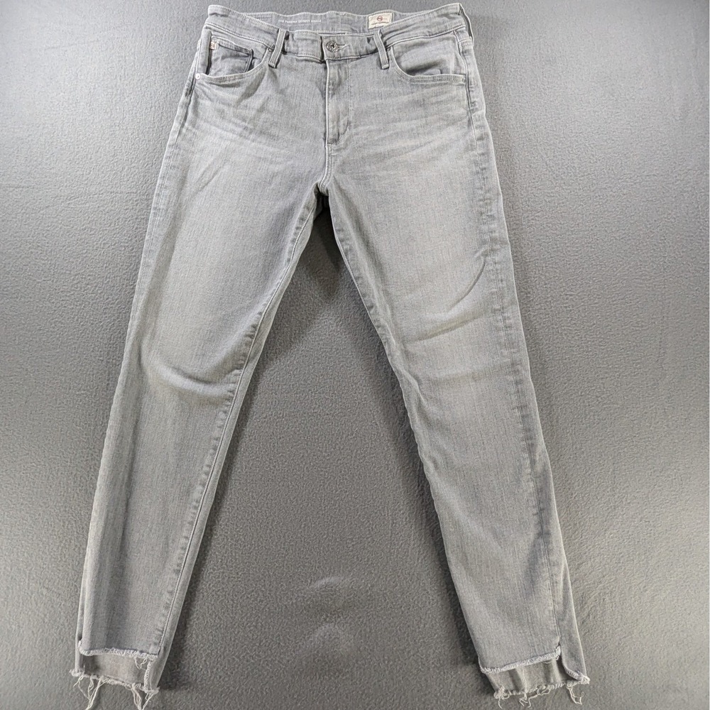 AG Adriano Goldschmied Farrah Skinny Ankle Jeans Womens 31R Grey Step Raw Hem
